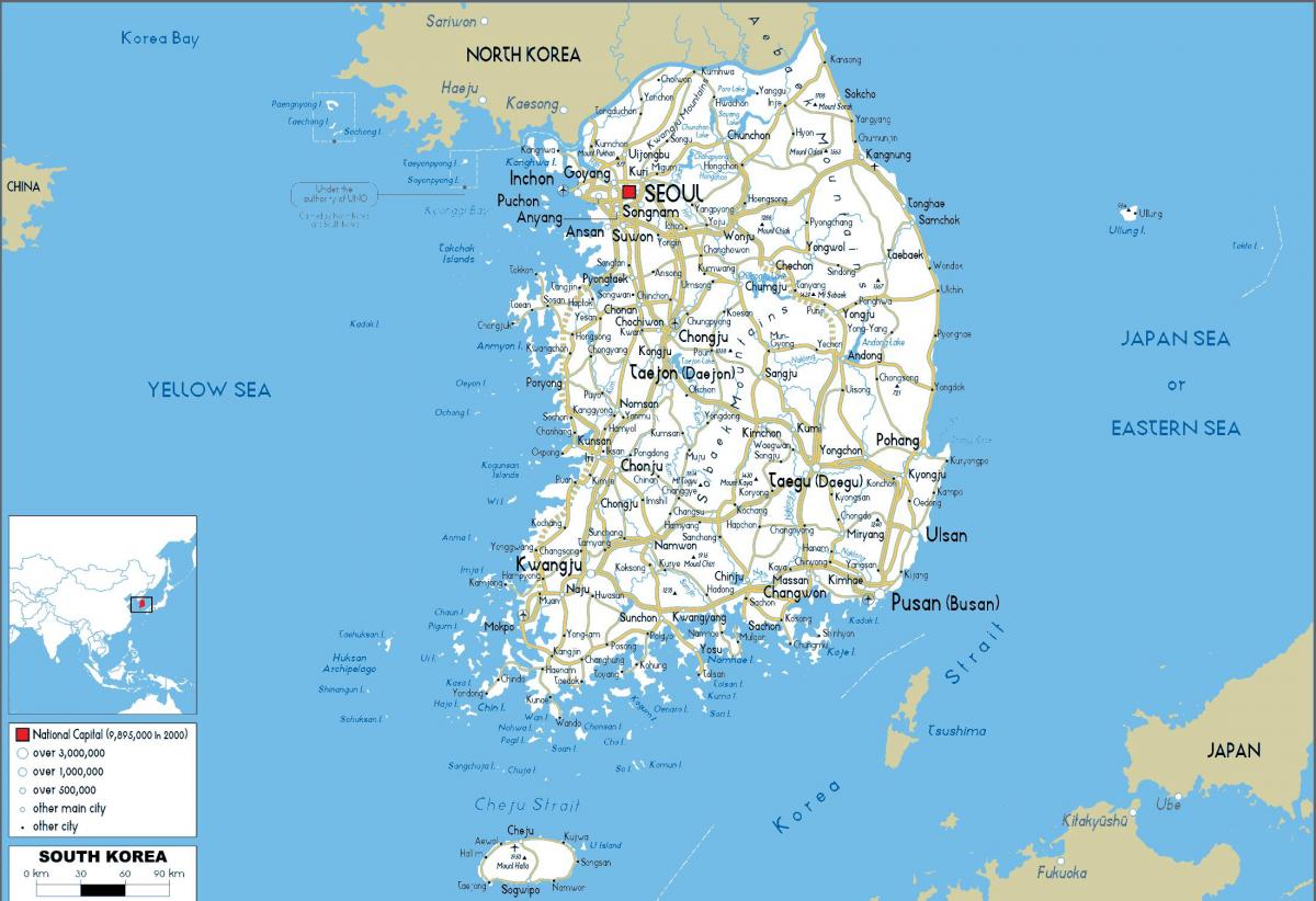 Большая карта Южной Кореи (РК)