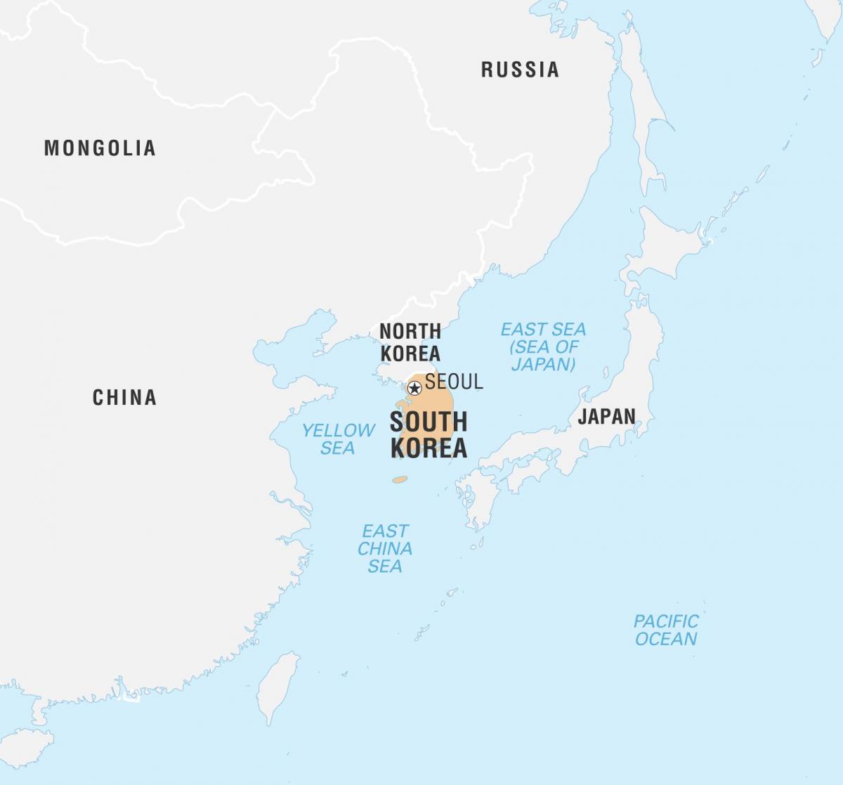 Карта Южной Кореи (РКК) и сопредельных стран