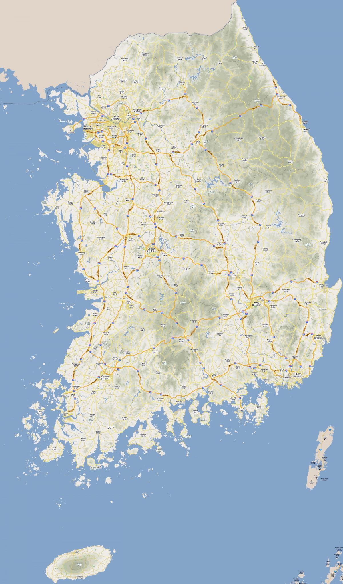 Карта автомагистралей Южной Кореи (РК)