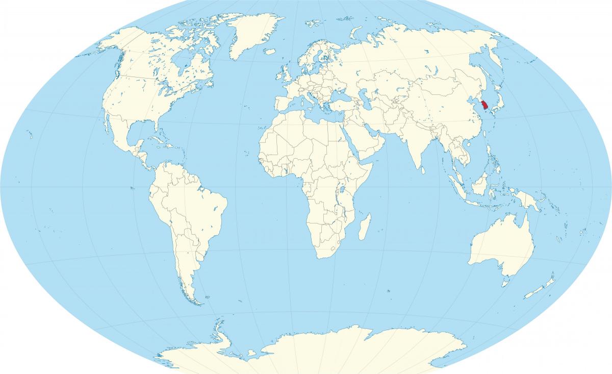 Расположение Южной Кореи (РКК) на карте мира