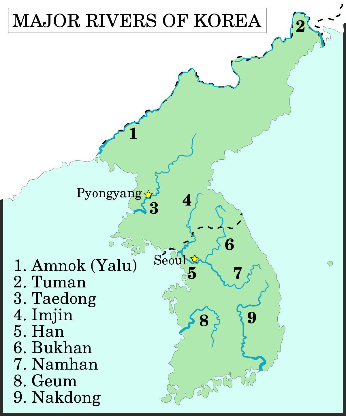 Карта рек Южной Кореи (РК)
