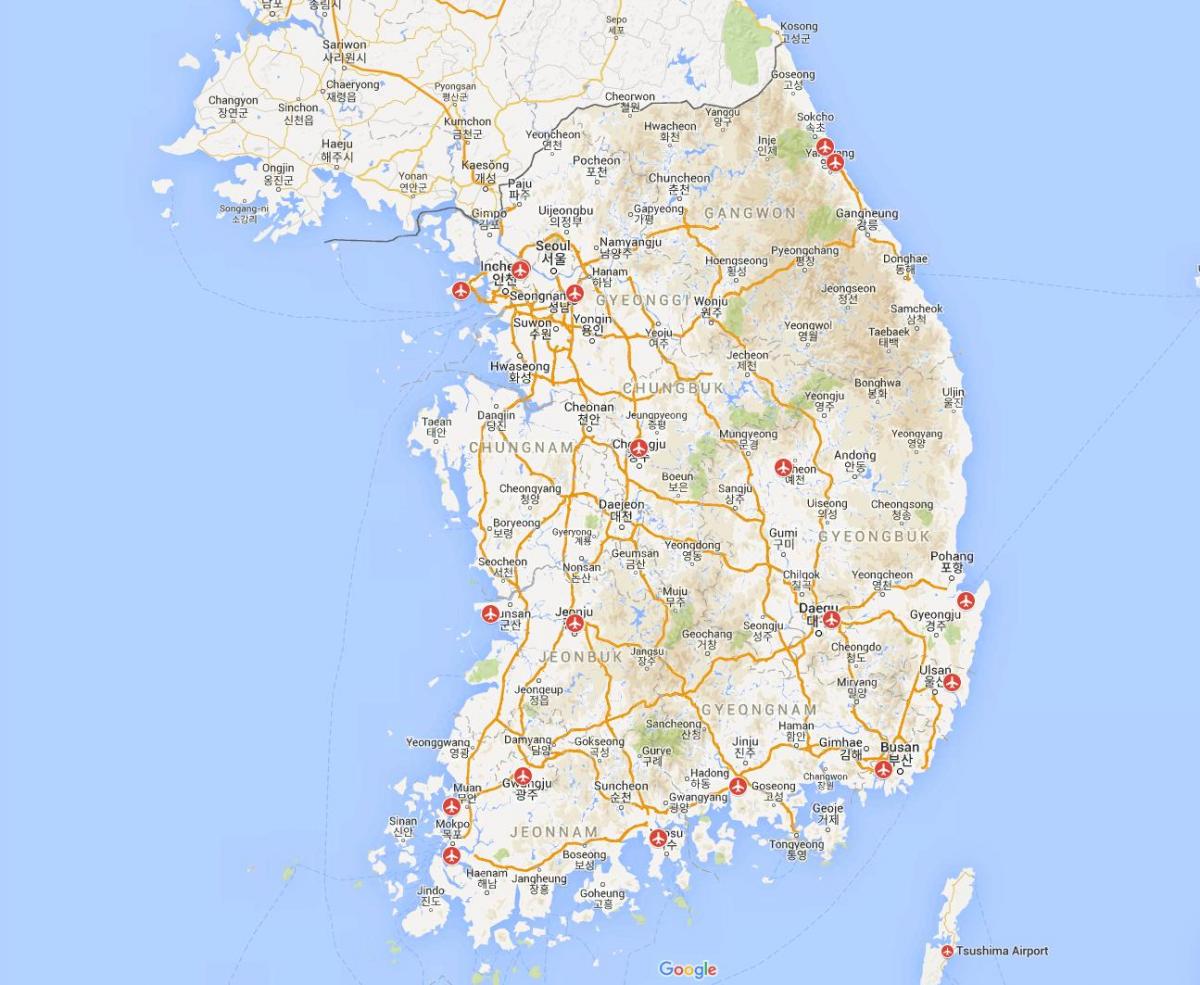 Карта аэропортов Южной Кореи (РКК)