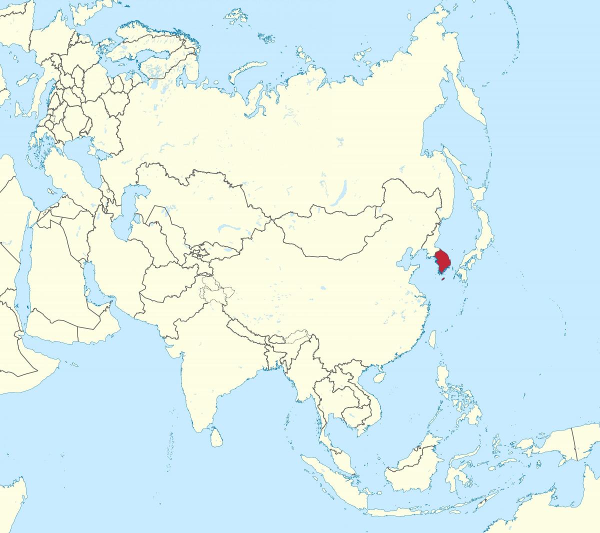 Расположение Южной Кореи (РКК) на карте Азии