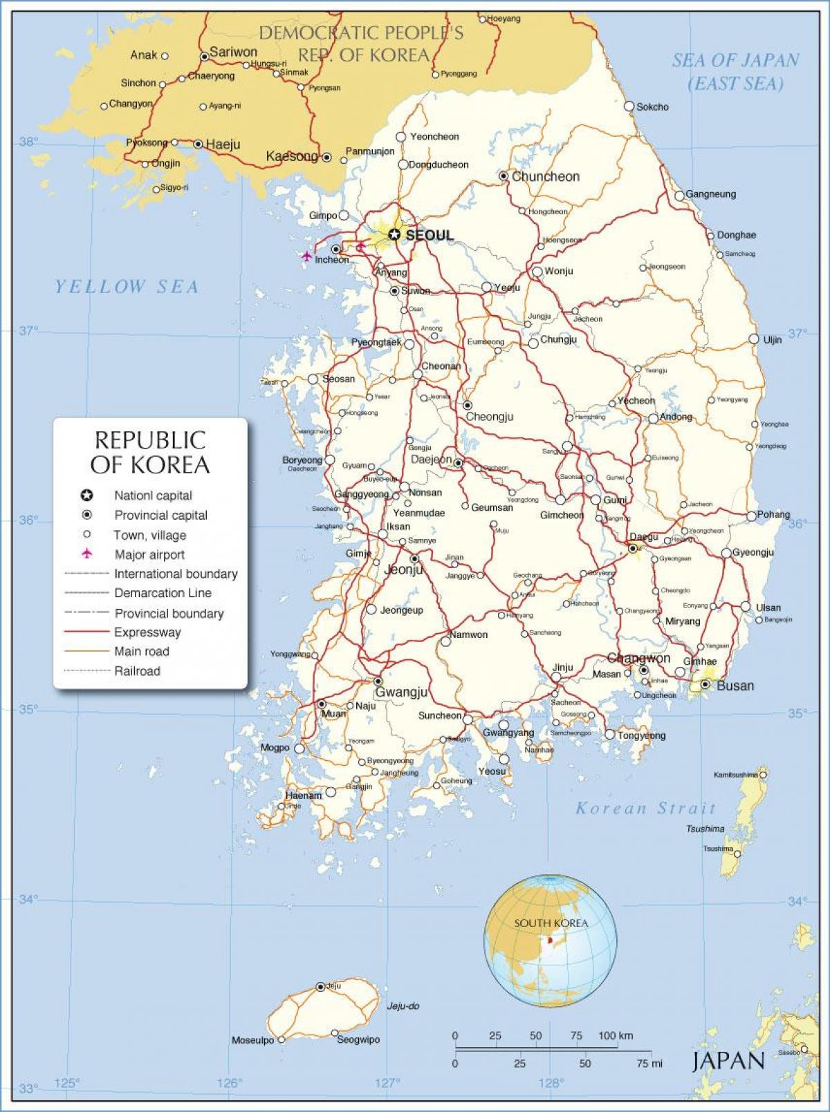 Карта страны Южная Корея (РК)